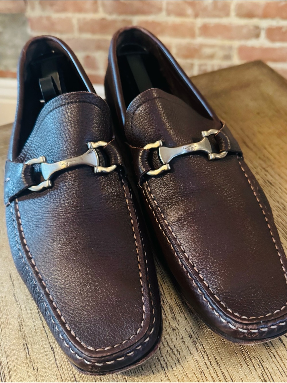 Salvatore Ferragamo Men's Dark Brown Leather Bit Loafers - Picture 6 of 11